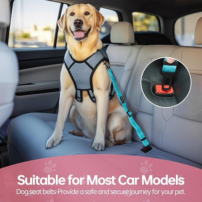 3 Pack Thickened Adjustable Dog Car Harness, Retractable Dog Car Harness Adjustable Dog Seat Belt for Car, Dog Car Leash Made of Thickened Nylon Material and Reinforced Metal Hook, Light Blue