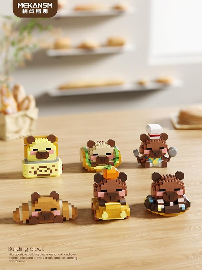Bread Maker Cute Capybara Baking Bread Series Mini Building Toy Kawaii Animals Set Micro Adorable Pet Buildings Small Bricks Gifts Toys