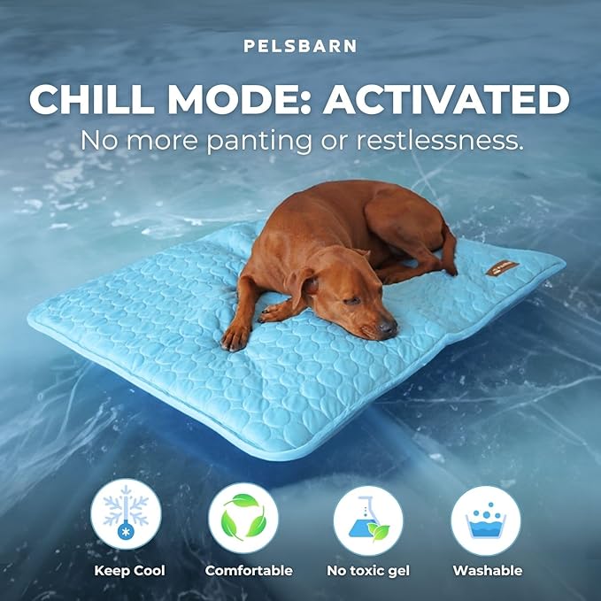 Dog Cooling Mat- Ice Silk Summer Comfort, Self Cooling, Non-Slip Dog Pad, Durable & Washable, Mat for Extra Large Dogs 85x115 cm, Support Shelter Dogs with Every Purchase (Blue)