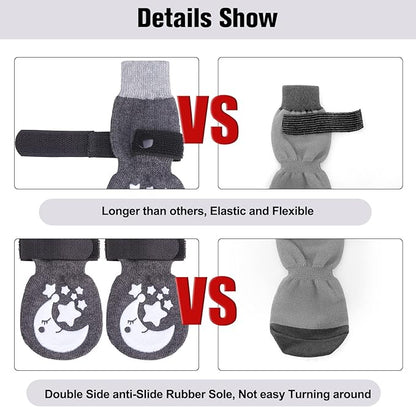 BEAUTYZOO Anti-Slip Dog Socks with Grips Traction Control for Small Medium Large Dogs, Non Skid Indoor Double Side Pet Paw Protector for Hardwood Floor Wear (Moon and Star, XL)