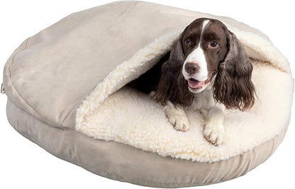Snoozer Luxury Cozy Cave Dog Bed - Indoor Dog Bed with Cover Cave, Covered Calming Burrow for Medium & Large Sized Pets with Blanket Attached, Enclosed, Washable - XL, Buckskin