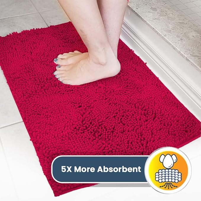 Muddy Mat® AS-SEEN-ON-TV Highly Absorbent Microfiber Door Mat and Pet Rug, Non Slip Thick Washable Area and Bath Mat Soft Chenille for Kitchen Bathroom Bedroom Indoor and Outdoor - Maroon 24" x 96"