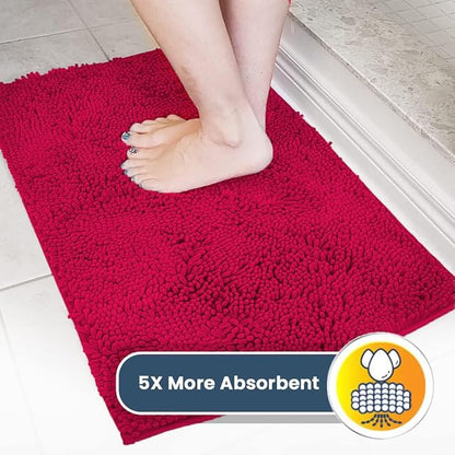 Muddy Mat® AS-SEEN-ON-TV Highly Absorbent Microfiber Door Mat and Pet Rug, Non Slip Thick Washable Area and Bath Mat Soft Chenille for Kitchen Bathroom Bedroom Indoor and Outdoor - Maroon 24" x 96"