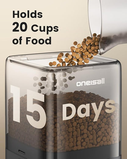 oneisall Automatic Cat Feeders 2 Cats, 20 Cups/5L Cat Auto Feeder, Automatic Cats Food Dispenser for Small Pets Indoor, Timed Pet Feeder for Dry Food