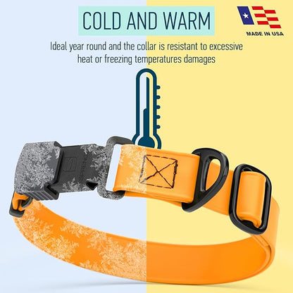 Dogline Biothane Waterproof Dog Collar with Herm Sprenger Stainless Steel Quick Release Buckle – Heavy Duty Tactical Durable Collar for Dogs – Comfortable and Safe Pet Collar, W 1" L 15-25", Tangerine