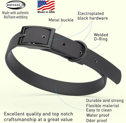 Dogline Biothane Waterproof Dog Collar Strong Coated Nylon Webbing with Black Hardware Odor- Proof for Easy Care Easy to Clean High Performance Fits Small Medium or Large Dogs, Cherry Red