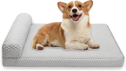 Tinaco Orthopedic Cooling Bed for Large Dogs & Cats - Removable, Washable Cover (White/Grey, Large)
