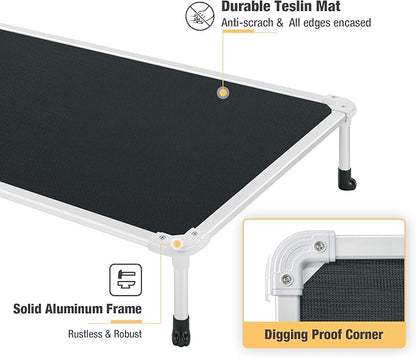 Veehoo Chew Proof Elevated Dog Bed - Cooling Raised Pet Cot - Silver Aluminum Frame and Durable Textilene Mesh Fabric, Unique Designed No-Slip Feet for Indoor or Outdoor Use, Black, Medium, CWC2003