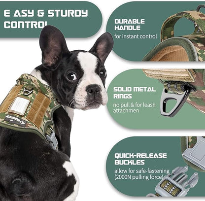 BUMBIN Tactical Dog Harness for Small Dogs No Pull, Famous TIK Tok No Pull Puppy Harness, Fit Smart Reflective Pet Walking Harness for Training, Adjustable Dog Vest Harness with Handle Forest Camo XS