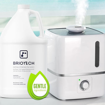 BRIOTECH Extra Strength HOCl Cleaner, 500 PPM Hypochlorous Acid Concentrate, ULV Foggers & Humidifiers, Professional Deodorizer for Dental, Offices, Schools, Homes, Peroxide Free, 1 Gallon