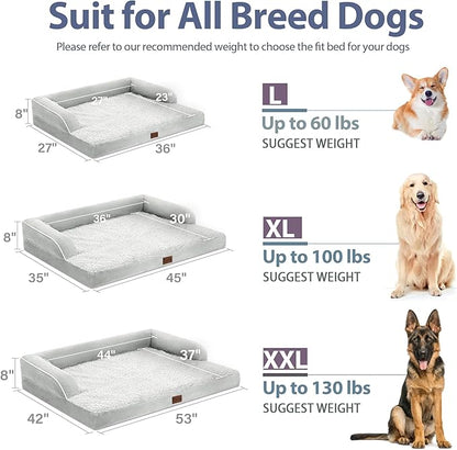 Orthopedic Dog Beds for Extra Large Dogs, Waterproof Dog Beds XLarge, Memory Foam Dogs Couch Beds with Comfy Bolster, Removable Washable Cover and Nonskid Bottom (X-Large,Grey White)