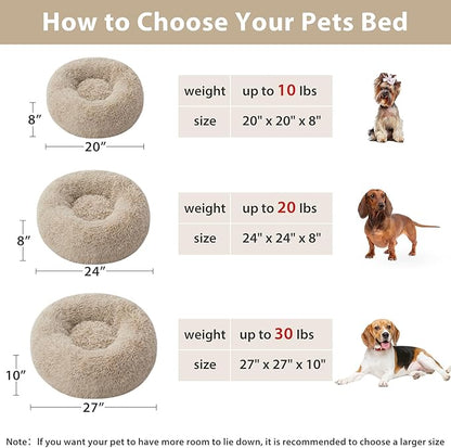 WNPETHOME Calming Dog Bed, Anti-Anxiety Donut Small Dog Bed, Fluffy Faux Fur Cat Cushion, 27 x 27 inch, Brown