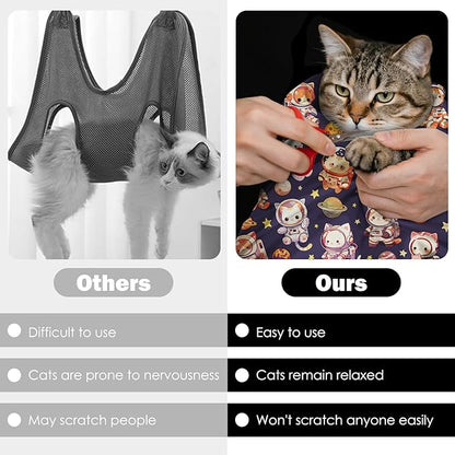 27.6" Cat Grooming Wrap, Self Adhesive Cat Wrap for Cutting Nails, Anti-Escape Calming Cat Swaddle Wrap for Medicine Ear Cleaning, Anti-Scratch Cats Burrito Restraint Blanket, Practical Pet Tool