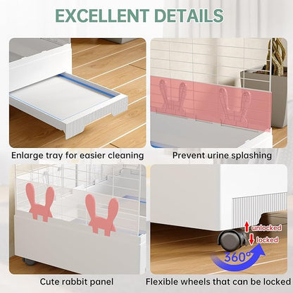 Oneluck Indoor Bunny Cage with Pull-Out Tray,Wheels and Transparent Panel，Rabbit, Guinea Pig, Chinchillas, and Small Animal Condo