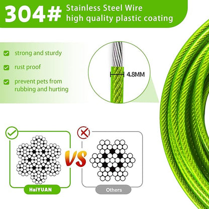 Dog Tie Out Cable 10/15/20/25/30 FT Runner for Yard Steel Wire Cable with Durable Superior Clips Green Chains for Outside Dog Lead for Large Up to 165 Lbs
