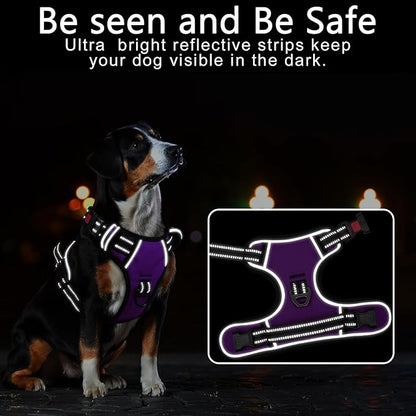 Timos Dog Harness Small Sized, No Pull with Neck Lockable Snap,No Choke Front Clip Dog Reflective Harness,Adjustable Metal Rings 3 Buckles,Easy Control Handle for Small Dogs Purple S
