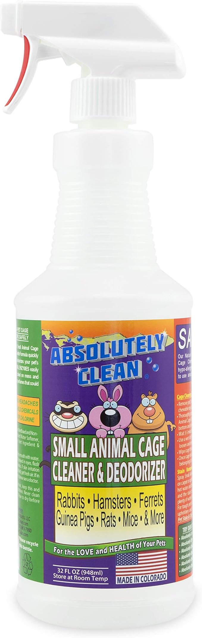 Amazing Small Animal Cage Cleaner, Just Spray/Wipe, Easily Removes Messes & Odors - Hamster Cages, Mice, Rat Cage, Guinea Pig Cage, Rabbit Cage, Ferret Cage, Dog Cage - USA Made