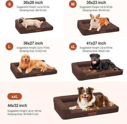 Orthopedic Dog Bed Medium Size Dog, 3 Inch Memory Foam Pet Bed for Small and Medium Dogs, Washable Removable Cover, Nonskid Bottom, Waterproof, 35x23 Inches, M Brown Grey