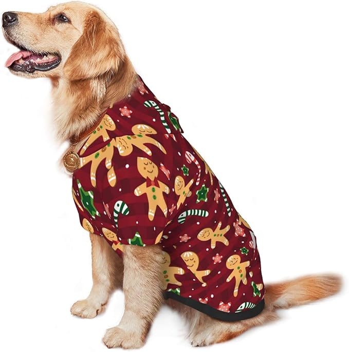 Christmas with Gingerbread Men, Candies Hoodie,Christmas Cosplay Dog Clothes with Pocket and Hat Winter Clothes Sweaters X-Small