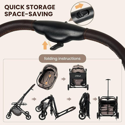 Pet Stroller for Small and medlium Dogs, Dog Cat Stroller, Foldable carts, Carrier, One-Hand Automatic Folding, Puppy, Detachble Carrier (Misty Green)