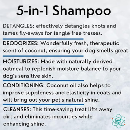 Gallon Bottle 5 in 1 Dog Shampoo for Itchy Skin - Sensitive Skin Dog Shampoo for Smelly Dogs - Dog Shampoos & Conditioners - Made in The USA