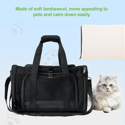 Roaringkitty Travel in Style: Portable Pet Carrier for Small Pets up to 15 Lbs- Airline Approved, Collapsible & Comfortable cat/Puppy Soft Sided Bag (Black)