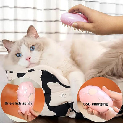 Steam Brush for Cats, Spray Comb Mist Brush, Rechargeable Steam Pet Brush for Dogs and Cats, Self-Cleaning 3-in-1 Cat Hair Brush with Steam for Long and Short Hair for Cats and Dogs (pink)