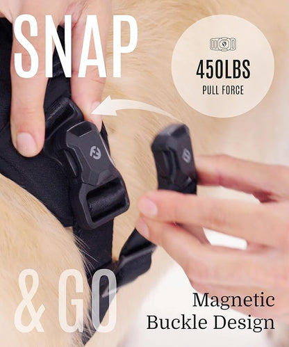 2025 New Edition, Fei & Eve MagEase Dog Harness - 3-Second Magnetic Buckles | 3-Point No-Pull Control | Heavy-Duty 900D Nylon | Dual Safety Handles | Breathable Mesh | Adjustable Fit, Medium,Champagne