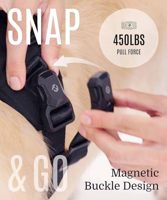 2025 New Edition, Fei & Eve MagEase Dog Harness - 3-Second Magnetic Buckles | 3-Point No-Pull Control | Heavy-Duty 900D Nylon | Dual Safety Handles | Breathable Mesh | Adjustable Fit | Large, Blue