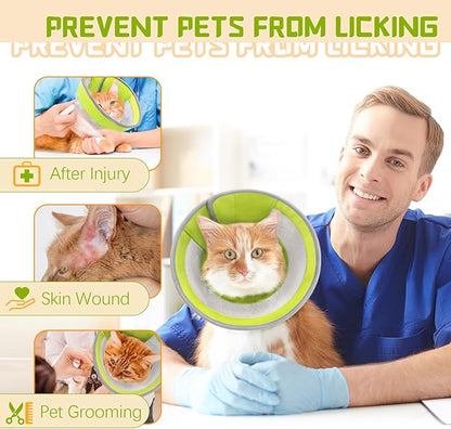 Breathable Air Mesh Cat Cone Collar Soft to Stop Licking, Adjustable, Foldable Lightweight Kitten Cones After Surgery Recovery for Cats & Kittens (Green, M)