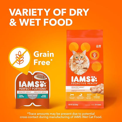 IAMS Perfect Portions Healthy Adult Wet Cat Food Pate, Chicken and Tuna Recipe Variety Pack, Easy Peel Twin-Pack Trays (12 Count, 24 Servings) (Pack of 2)
