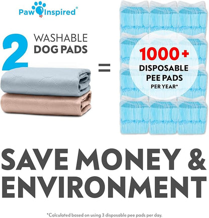 Paw Inspired Round Washable Pee Pads for Dogs (2 Pack), Reusable Puppy Pads for Potty Training, Whelping, Waterproof Mat, Leakproof, Non-Slip Liners (48 Inch, Pack of 2)