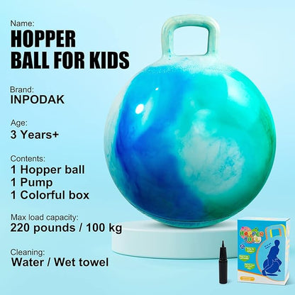INPODAK Hopper Ball 18 Inch Bouncy Ball with Handle for Kids, Hippity Hop Jumping Hopping Toy for Boys Girls Ages 3-6 with Pump and Gift Box Great Gift for Birthday Holiday
