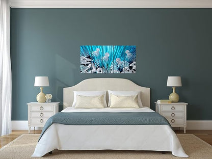 SYGALLERIER Jelly Fish Large Metal Wall Art Hand Grind Aluminum Artwork 3D Undersea World Coastal Pictures Nautical Decor for Living Room Bedroom