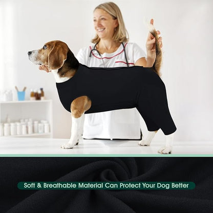 Kuoser Dog Surgery Suit Female Spay Male Neuter, Dog Leg Sleeve to Stop Licking Soft Dog Onesie for Abdominal Wound, Dog Recovery Suit Rear Leg Sleeves Pet Elbow Brace Protector, Black 2XL