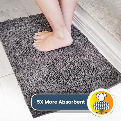 Muddy Mat® AS-SEEN-ON-TV Highly Absorbent Microfiber Door Mat and Pet Rug, Non Slip Thick Washable Area and Bath Mat Soft Chenille for Kitchen Bathroom Bedroom Indoor and Outdoor - Grey XXXL 72"X48"