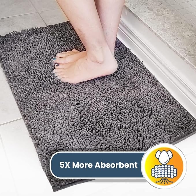 Muddy Mat® Pack of 3 Highly Absorbent Microfiber Dog Door Mat and Pet Rug, Non Slip Thick Washable Area Mat Soft Chenille for Kitchen Bathroom Bedroom and Outdoor - Grey Small, Medium & Large