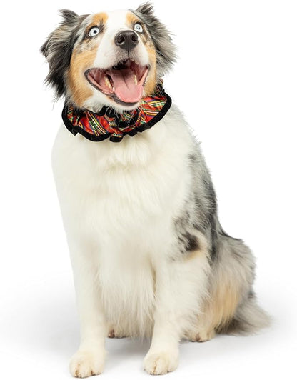 Huxley & Kent Ruff Pet Scrunchy | Shiny Christmas Plaid (Extra-Small) | Festive Christmas/Holiday Neckwear for Dogs/Cats | Fun Stretchable Costume Accessory | Soft Collar with Bells