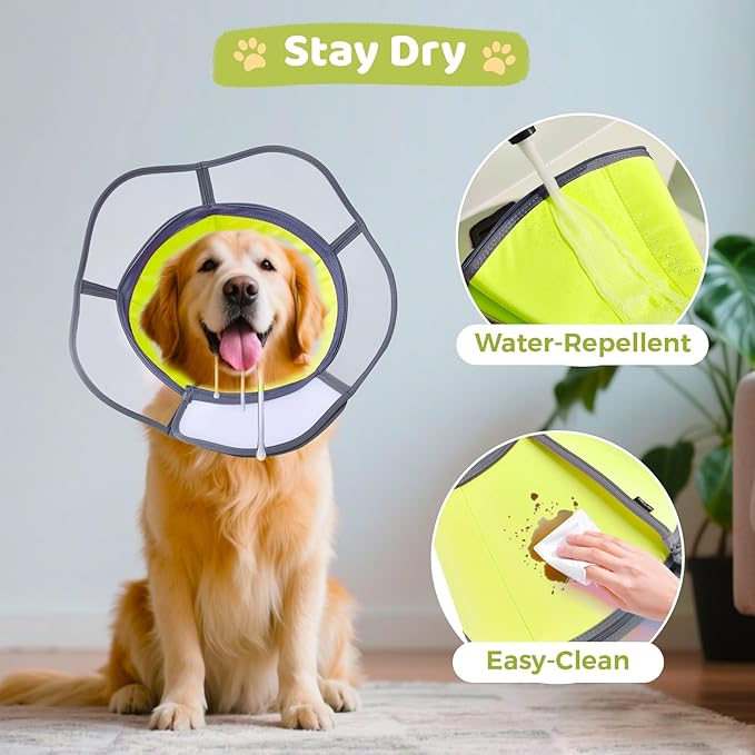 Soft Dog Cone Collar After Surgery Recovery,Adjustable E-Collar with Removable Shield,Lightweight,Breathable Anti-Licking Protective Cone for Large,Medium,Small Pets (Neon Green, M (Neck:12''-15''))