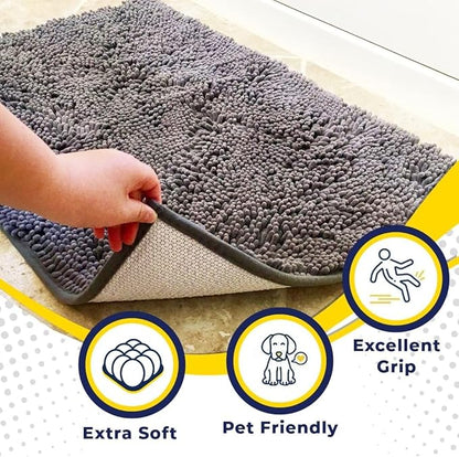 Muddy Mat® Shown on TV – Super Absorbent Door Mat Indoor, Microfiber Quick Dry Chenille Entryway Rug, Non-Slip Front Door Mat, Indoor Mats for Entryway, Machine Washable Pet Rug, Grey 36"x60"