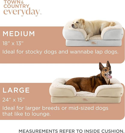 TOWN & COUNTRY EVERYDAY CuddleTown Comfy Solid Bolster Sofa Pet Bed, Supportive & Calming Egg Crate Foam, Non-Slip Bottom, Machine Washable Cover, Grey, Large 35"x25"x8"