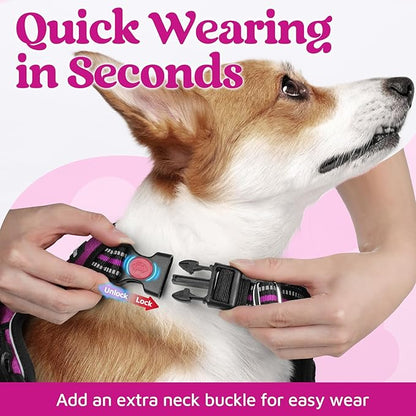 rabbitgoo Dog Harness for Large Dogs, No Pull Pet Vest with 3 Buckles, Adjustable Soft Padded Pet Harness with Easy Control Handle and Reflective Strips, Purple, XL