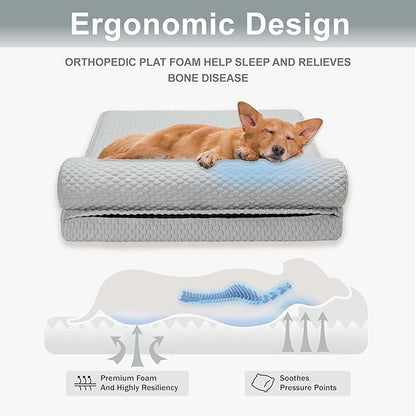 Tinaco Orthopedic Cooling Bed for Large Dogs & Cats - Removable, Washable Cover (White/Grey, Large)