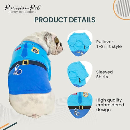 Parisian Pet Embroidered Dog Police Costume - Cop Costume for Dogs - 100% Cotton & Polyester - Blue, Medium Size