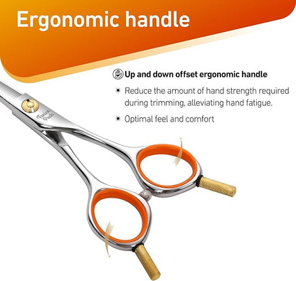 Fenice Peak 5'' Small Curved Scissors Lightweight Dog Cat Grooming Scissors with Safety Round Tip JP440C Stainless Steel Sharp Blades for Body Facial Nose Ear and Paw Hair Easy Use