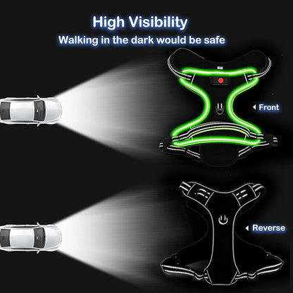 Light Up Dog Harness, No Pull LED Dog Harness with Handle, Rechargeable Lighted Safety Vest for Small Medium Large Dogs, Adjustable Soft Dog Lights for Night Walking