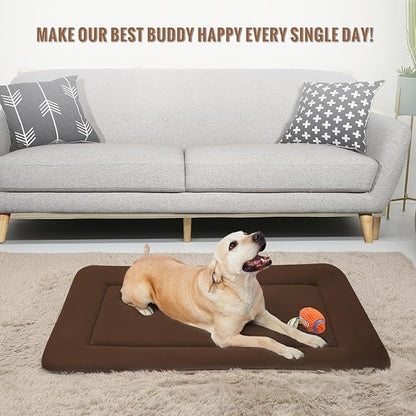Large Soft Dog Bed 47" Crate Pad - Machine Washable Mat With Non-Slip Bottom - Mattress for Large and Medium Pets - Cushion for Kennel