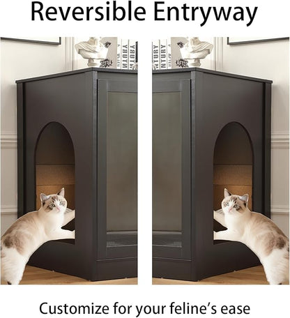 Cat Litter Robot Enclosure with Glass Cat-Observant Doors,Litter Robot Cabinet with Reversible and Optional Entry(Left or Right),Cozy LED for Cats,Power Outlet for More Choice, Black