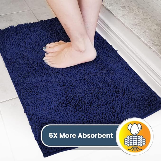 Muddy Mat® Pack of 3 Highly Absorbent Microfiber Dog Door Mat and Pet Rug, Non Slip Thick Washable Area Mat Soft Chenille for Kitchen Bathroom Bedroom and Outdoor - Navy Blue Small, Medium & Large