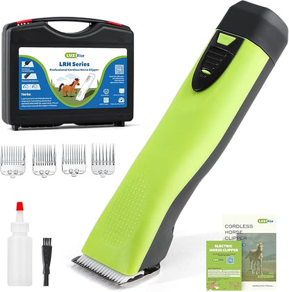 Cordless Horse Clippers, Professional Pet Grooming Clippers, 2 Speed Pet Trimmer with 4 Magnetic Guide Comb, Detachable Blade, Low Noise< 50db for Horse,Pony,Cat,Dog,Goat